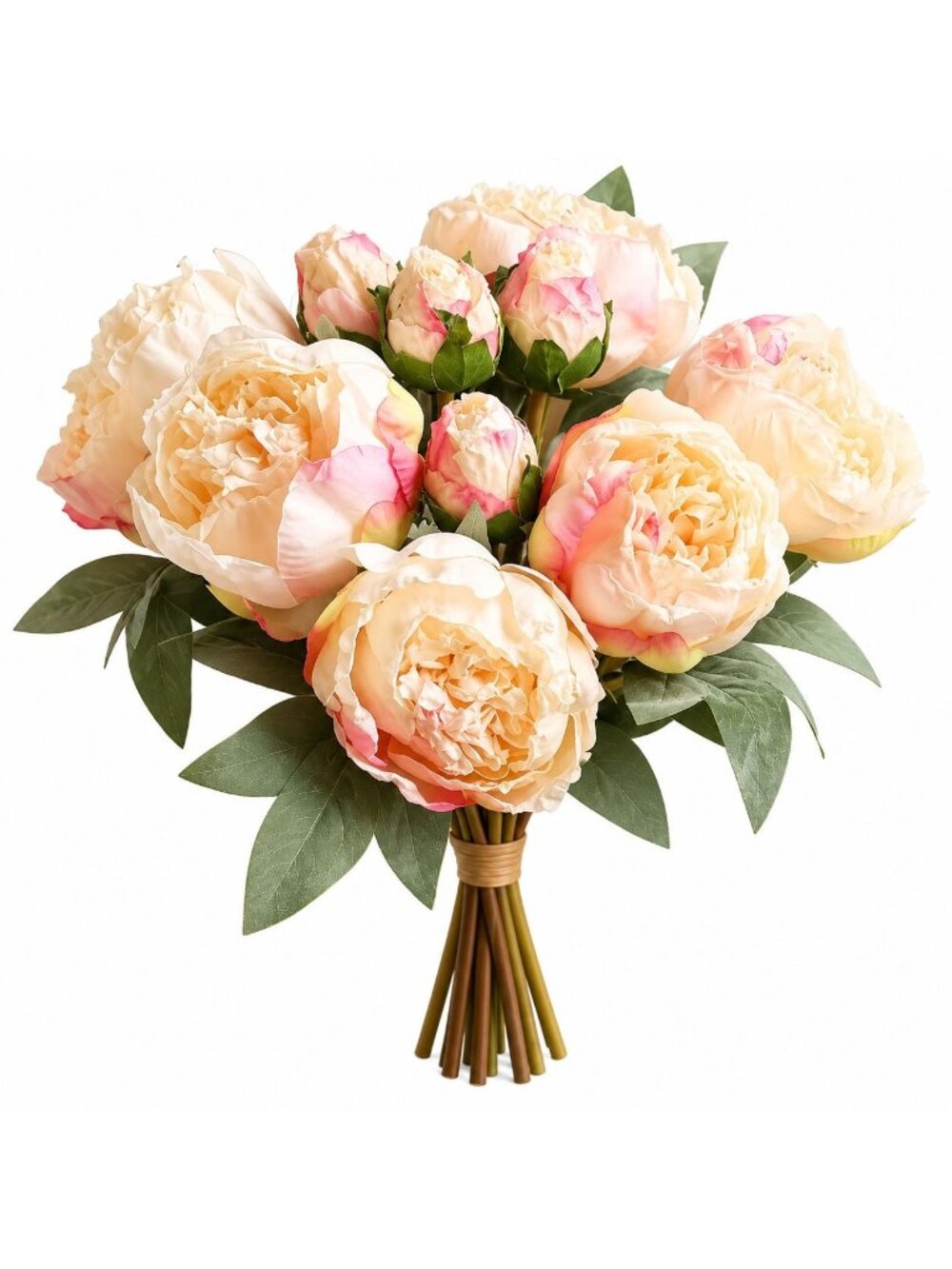 Faux Peony Bouquet Cream Pink Artificial Flowers Cottagecore Decor French Cottag